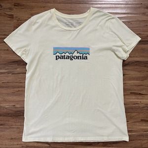 Patagonia Women Yellow Pastel P-6 Logo Organic Short Sleeve Crew T-Shirt 39576 M